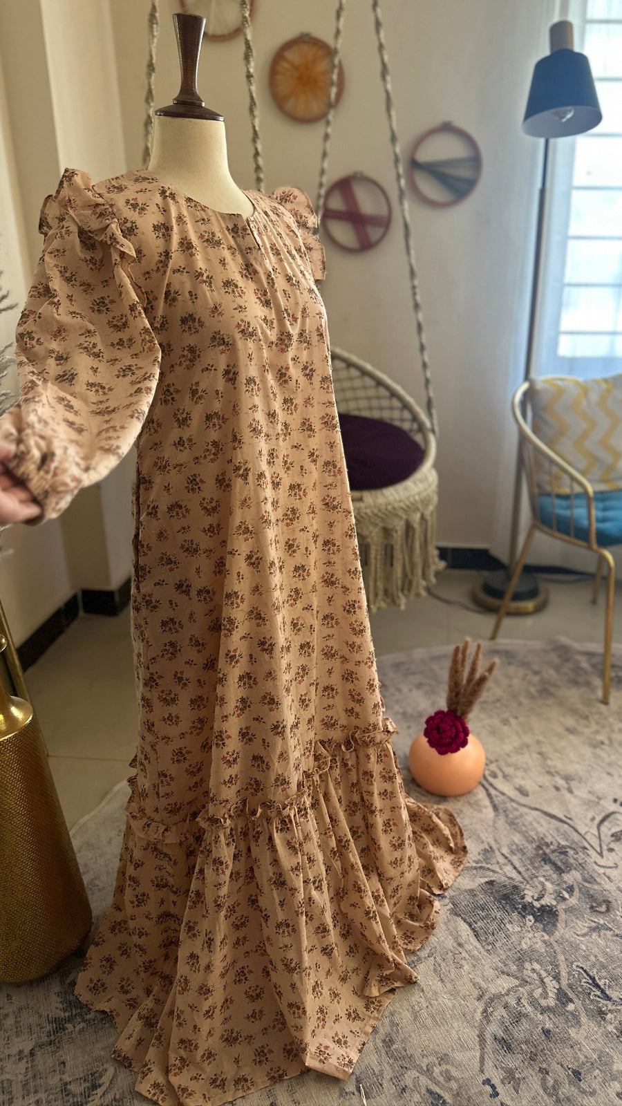 Tea-Pink Printed Lawn Abaya