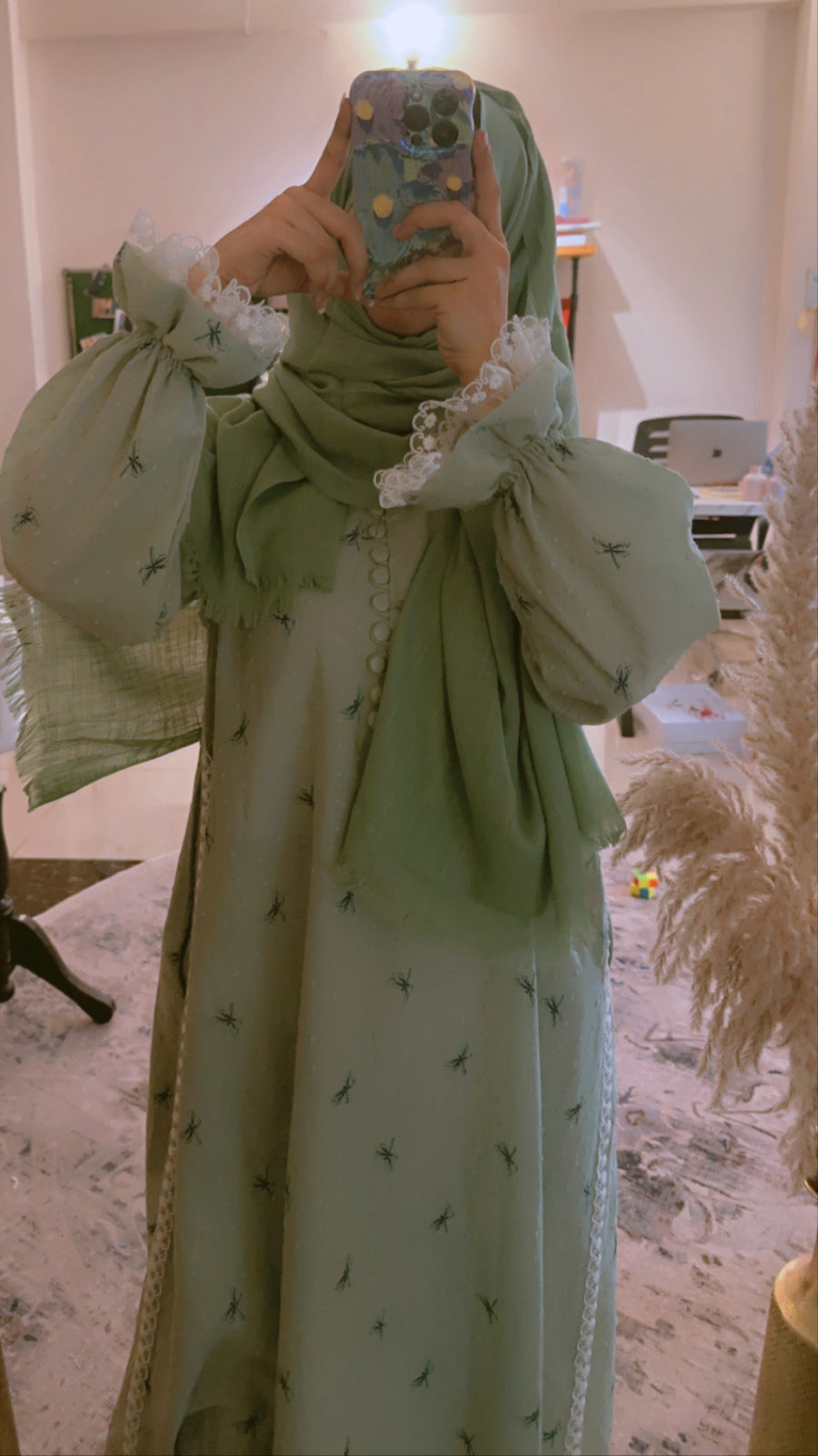 Mint Printed Lawn Abaya