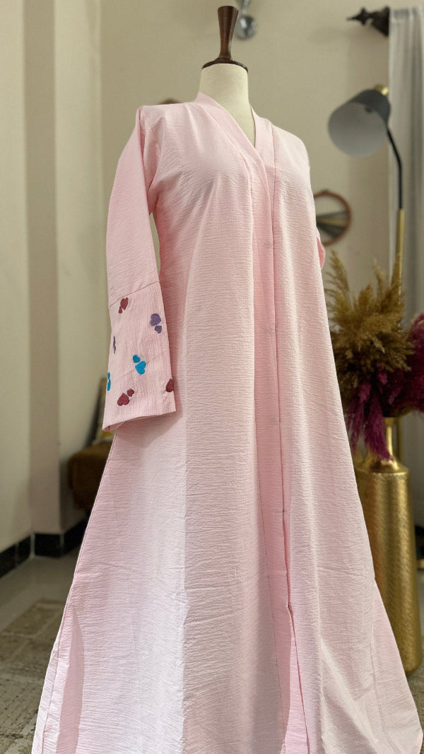Pink Heart Sleeves Abaya