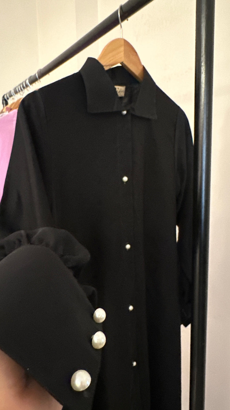 Abaya with Pearl Buttoned and cuff