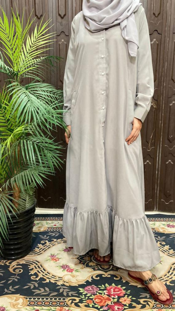 Grey Front Frill Abaya