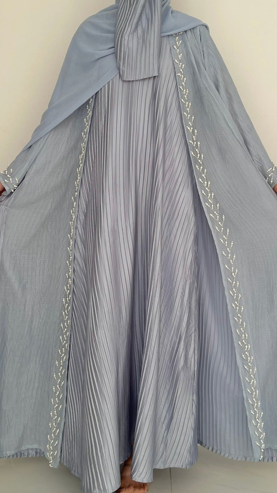 Powder Blue Pearl Luxury Abaya