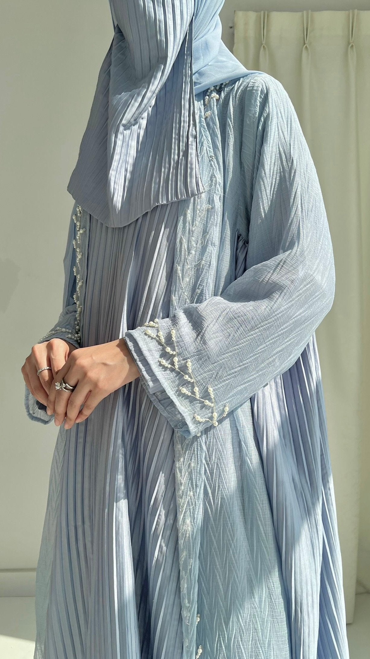 Powder Blue Pearl Luxury Abaya