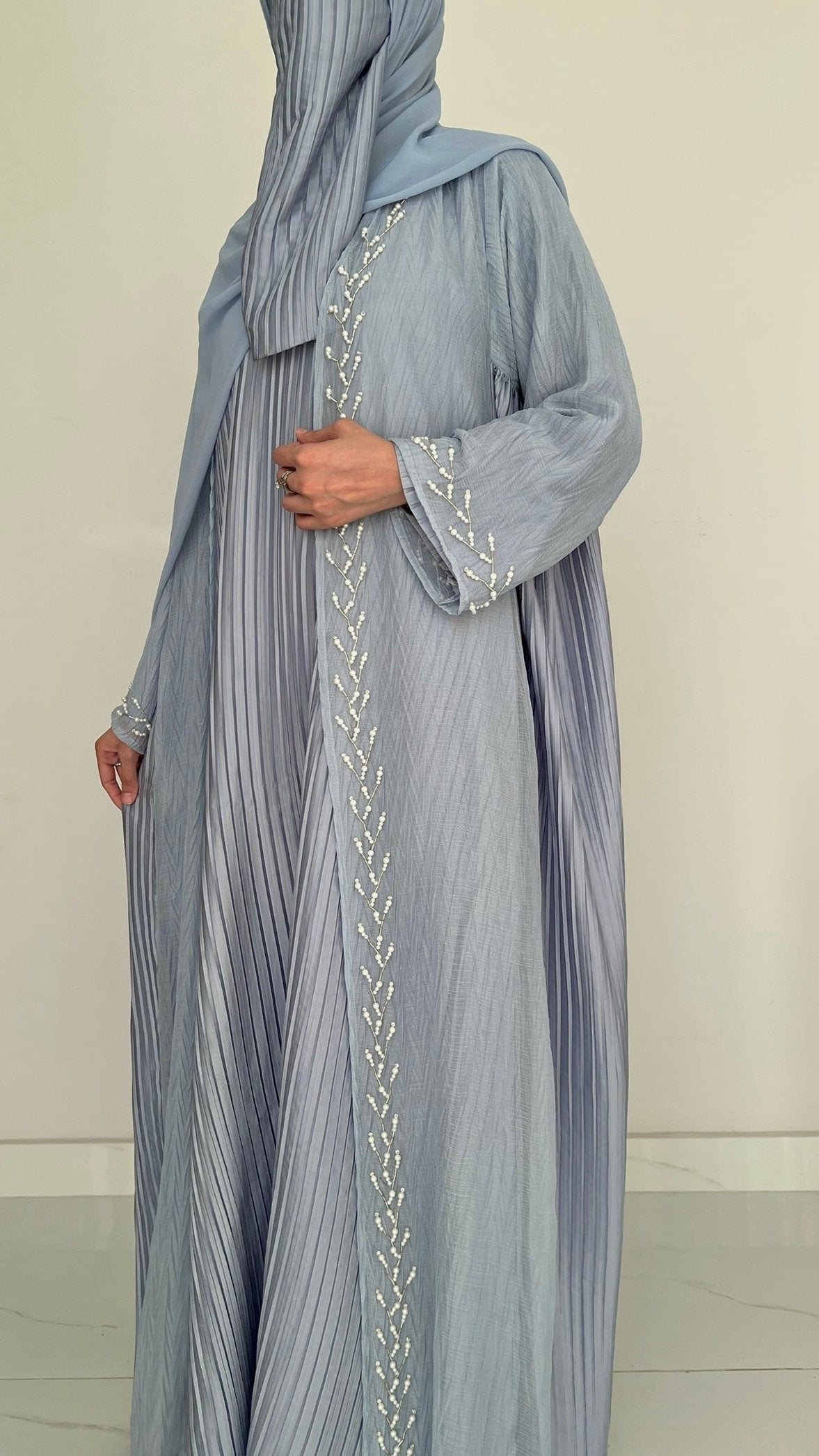 Powder Blue Pearl Luxury Abaya