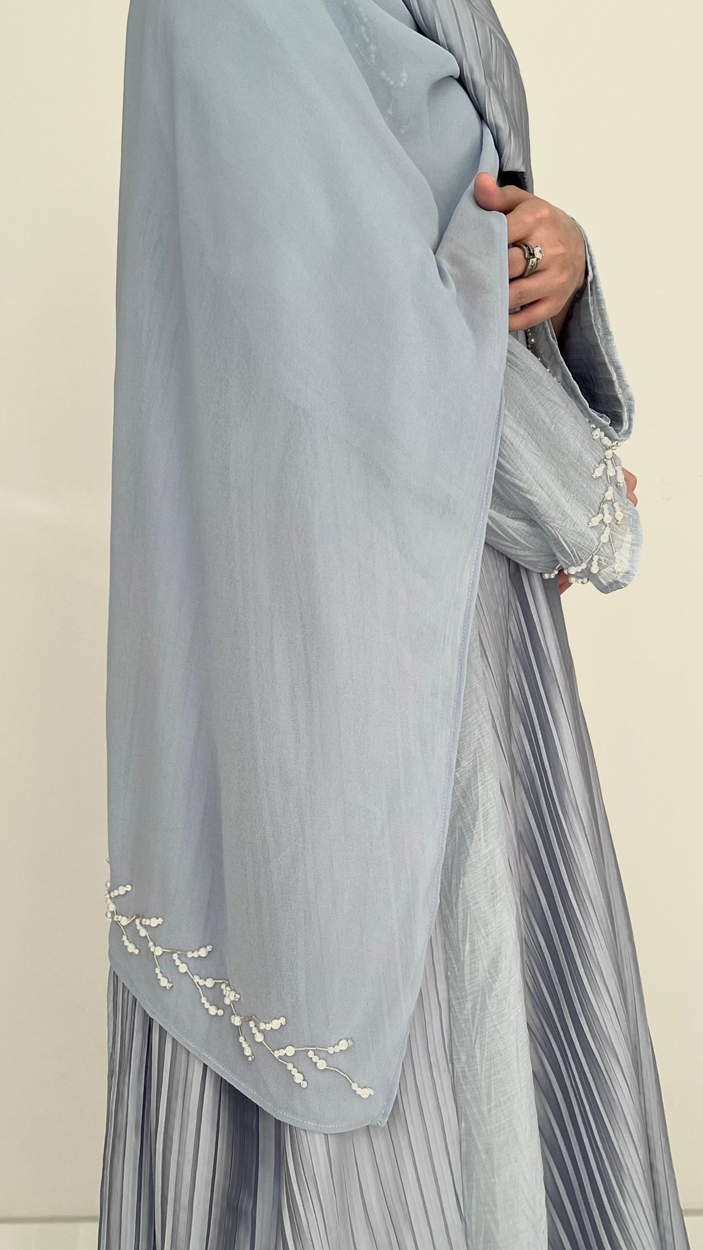 Powder Blue Pearl Luxury Abaya