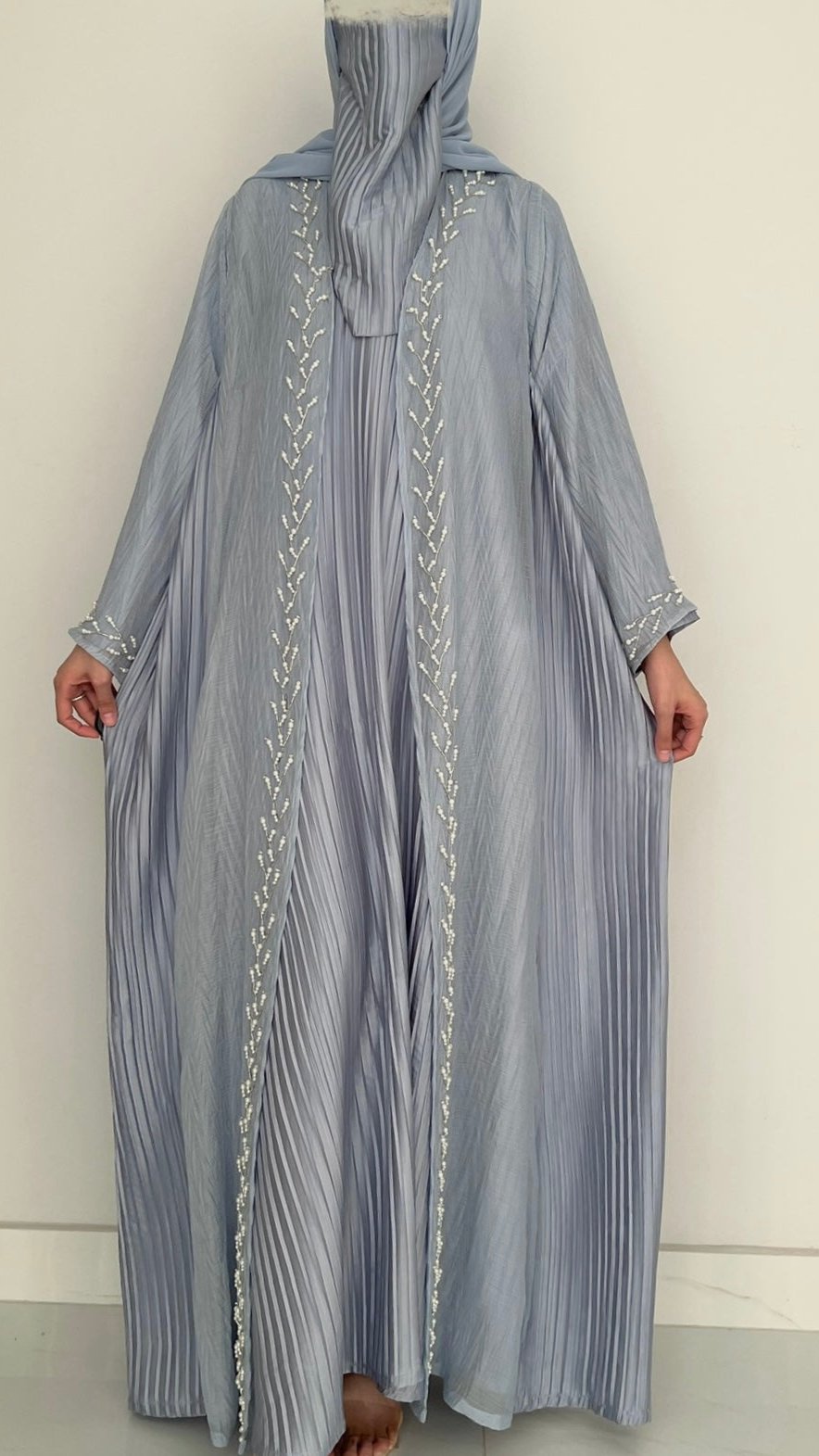 Powder Blue Pearl Luxury Abaya