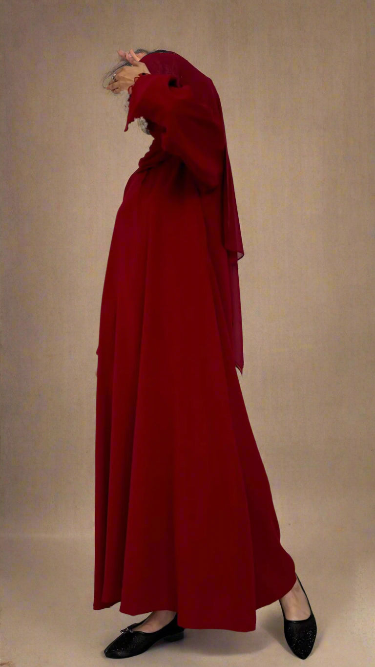 Mahroon Net Sleeves Abaya