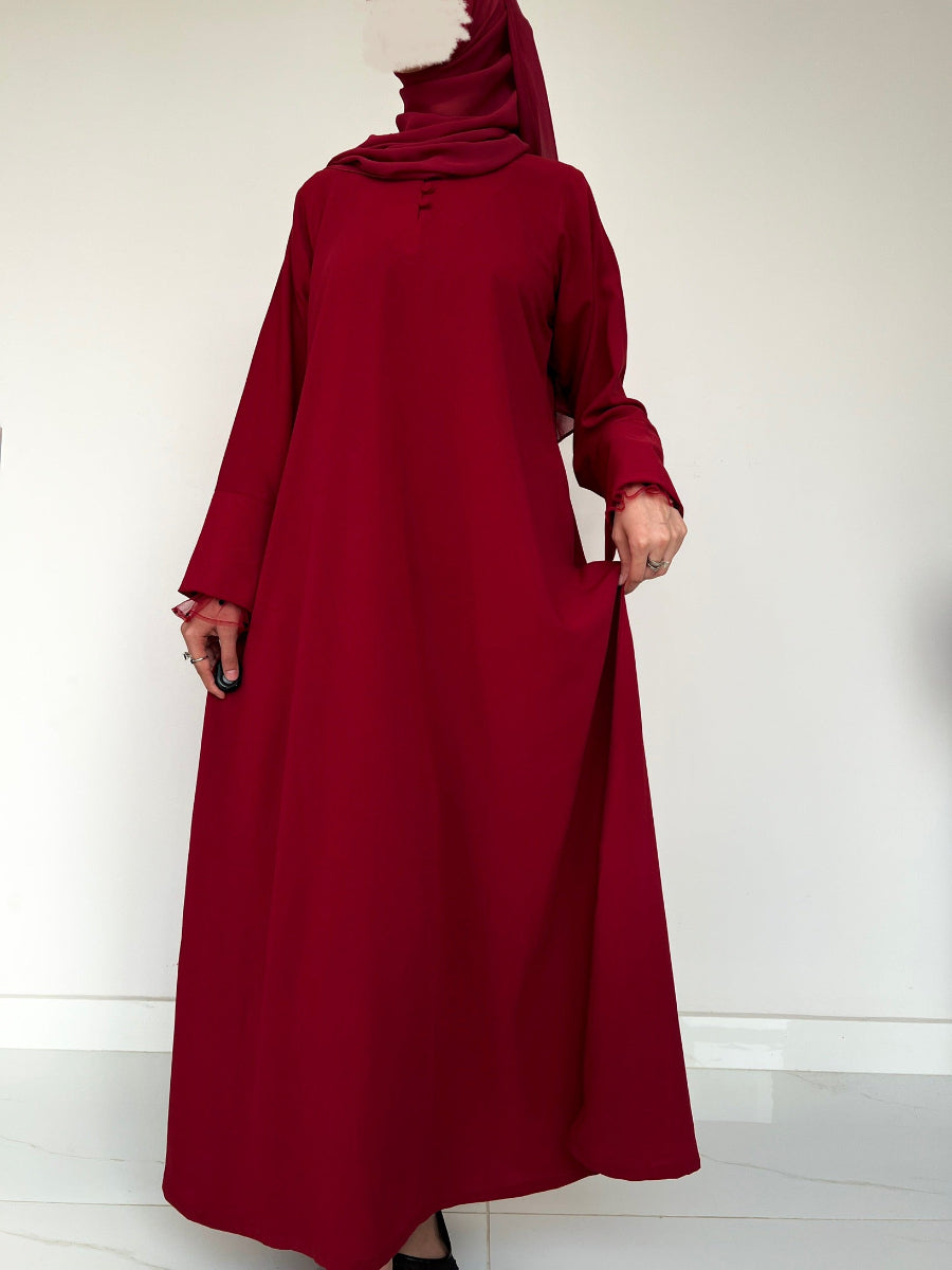 Mahroon Net Sleeves Abaya