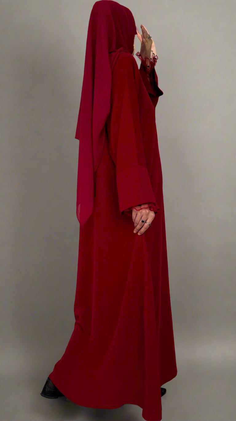 Mahroon Net Sleeves Abaya