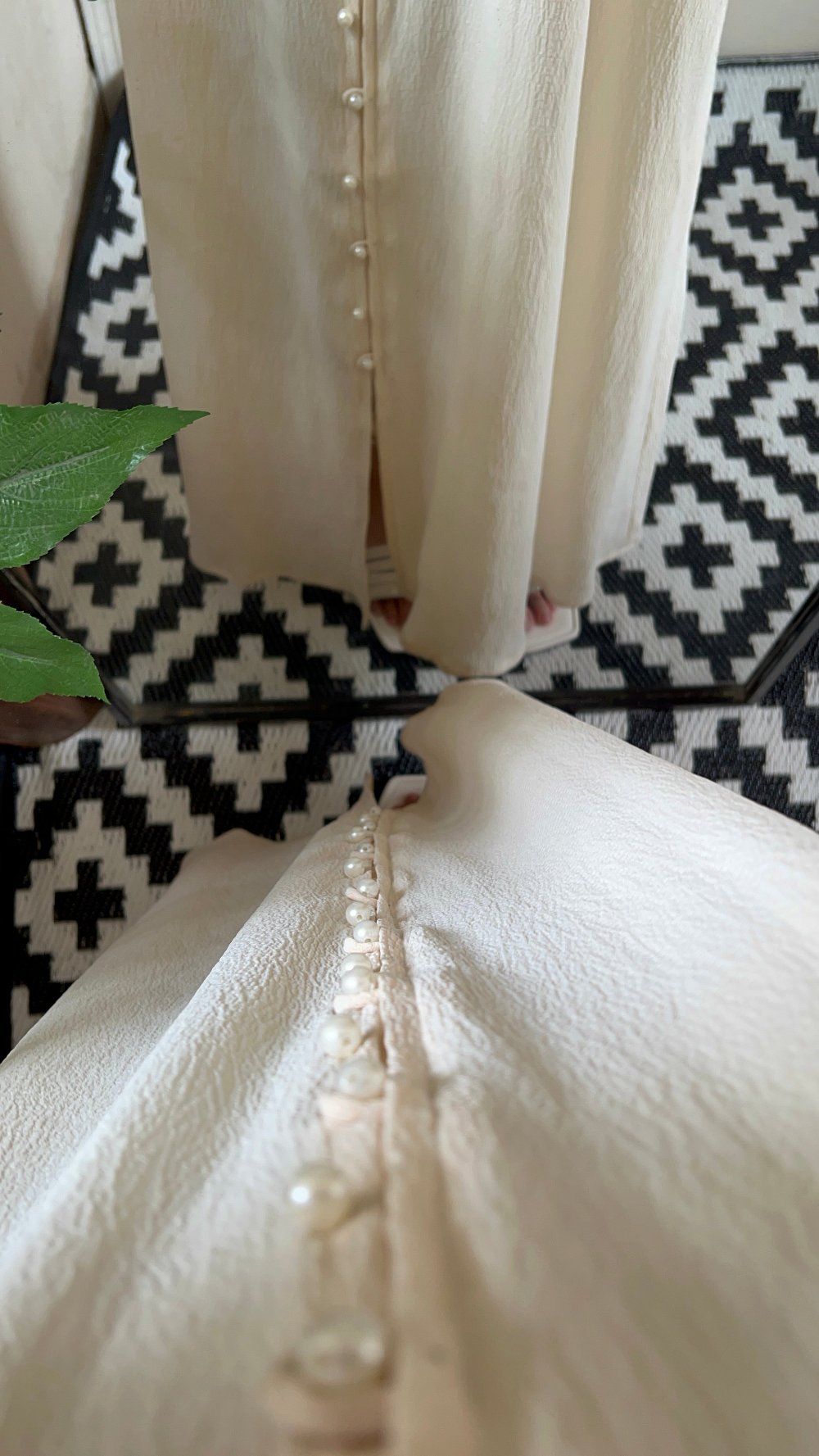 Cream Pearl Buttoned Abaya.