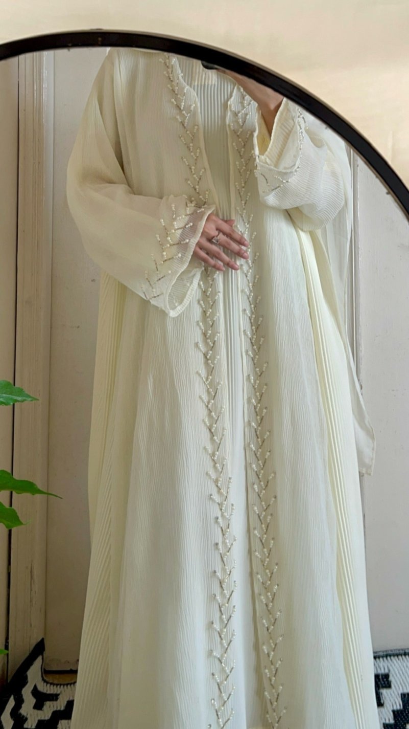 Cream Pearl work Abaya