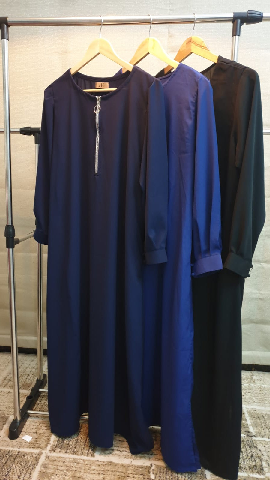 Grey Zip Style Abaya with cuff and pockets
