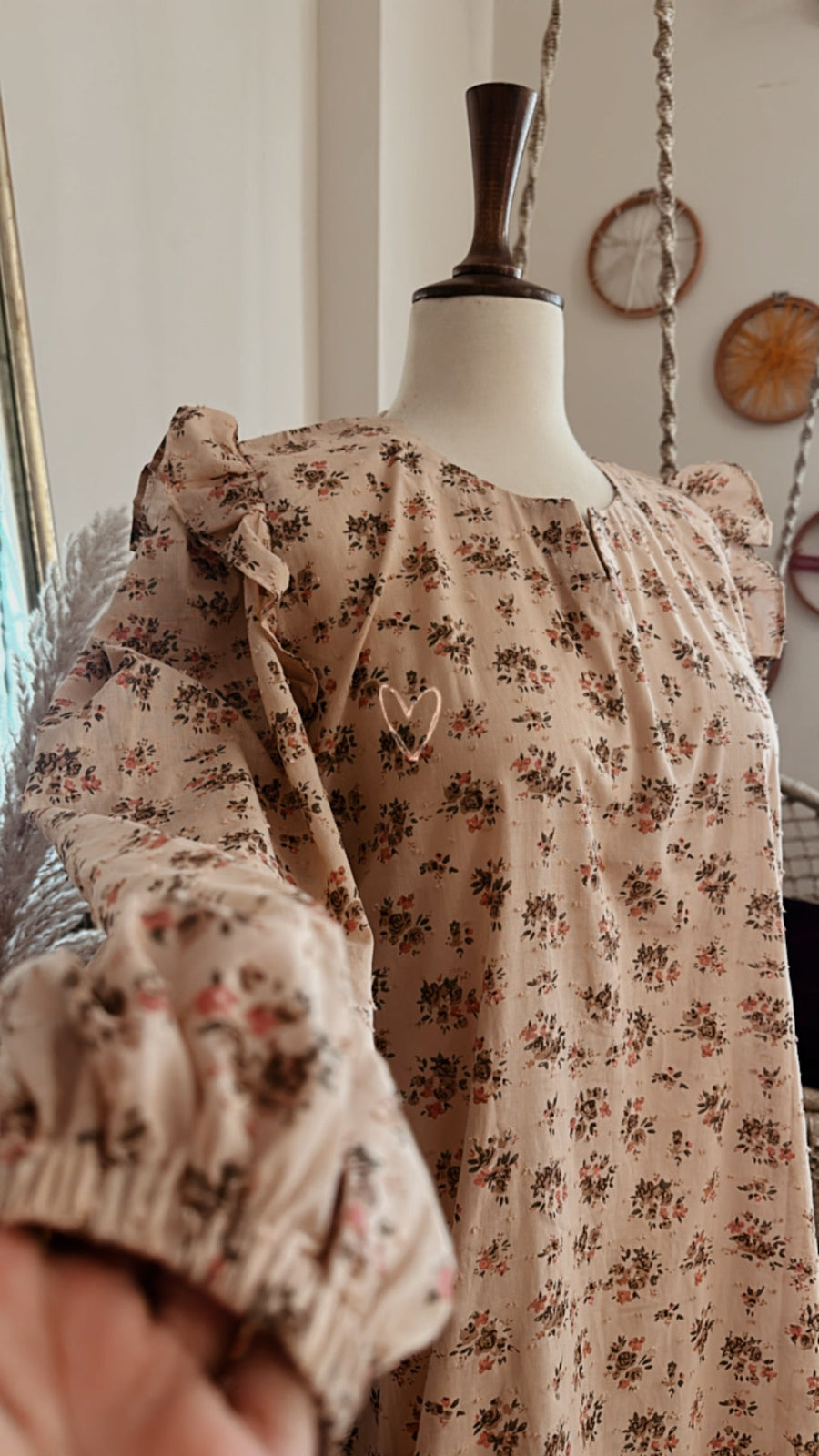 Tea-Pink Printed Lawn Abaya