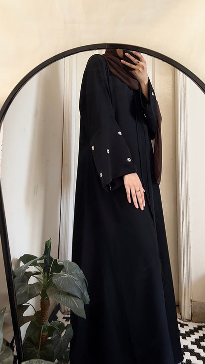 Black Daisy floral abaya