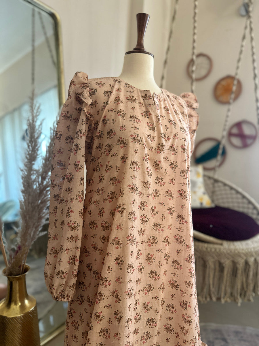 Tea-Pink Printed Lawn Abaya