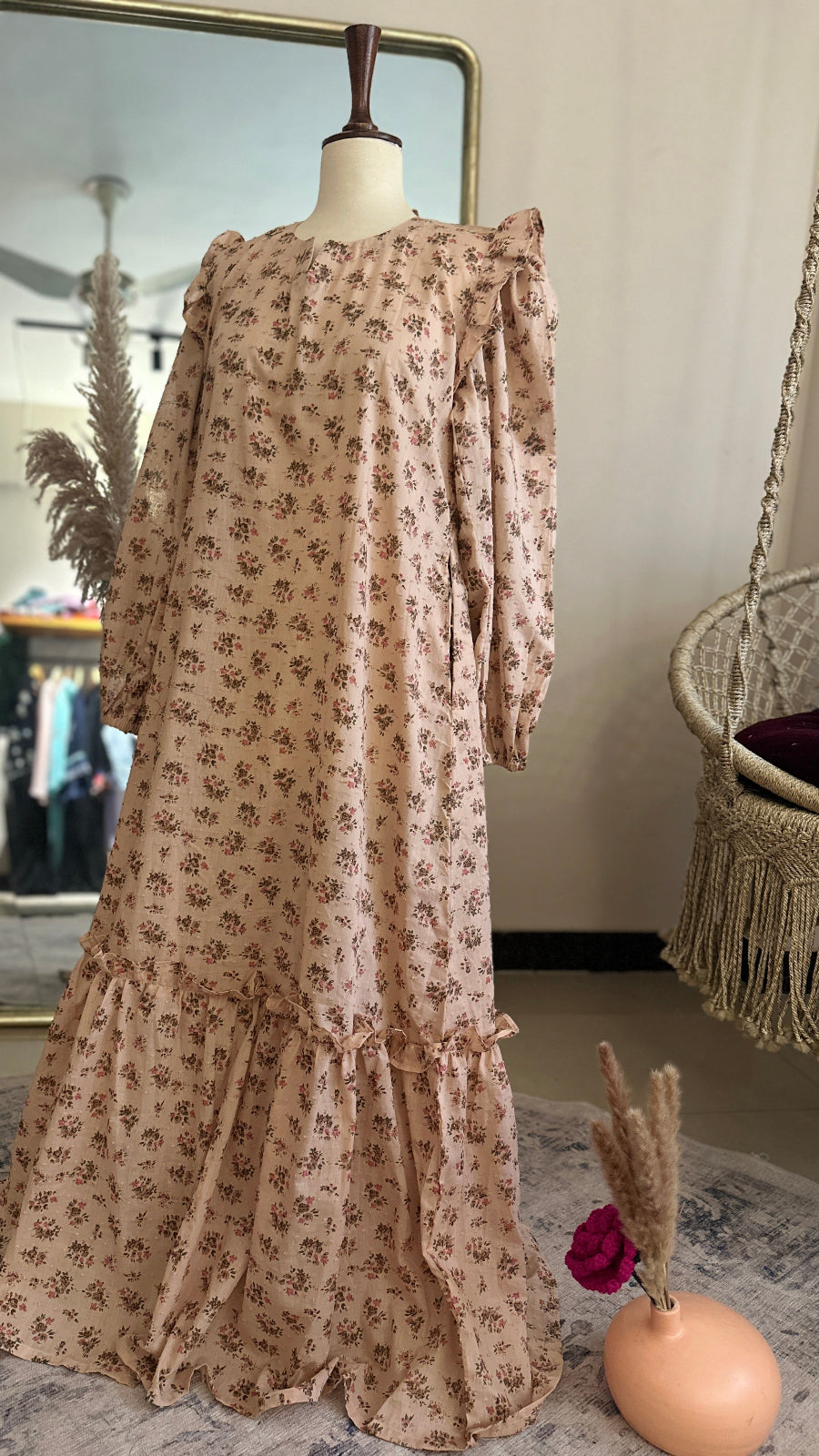 Tea-Pink Printed Lawn Abaya