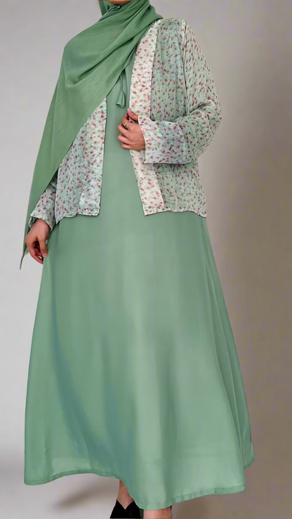Mint Abaya with alf Coat