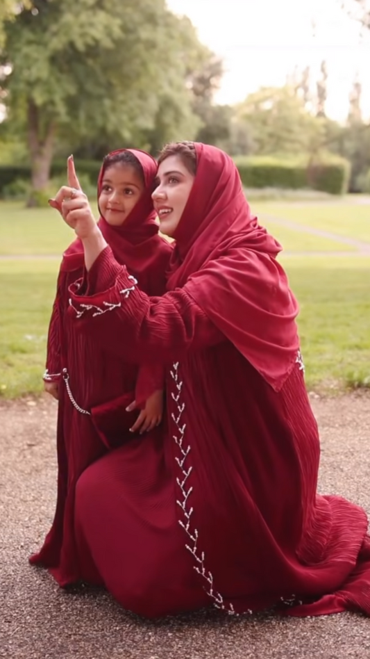 Burgundy Luxury Pearl Abaya