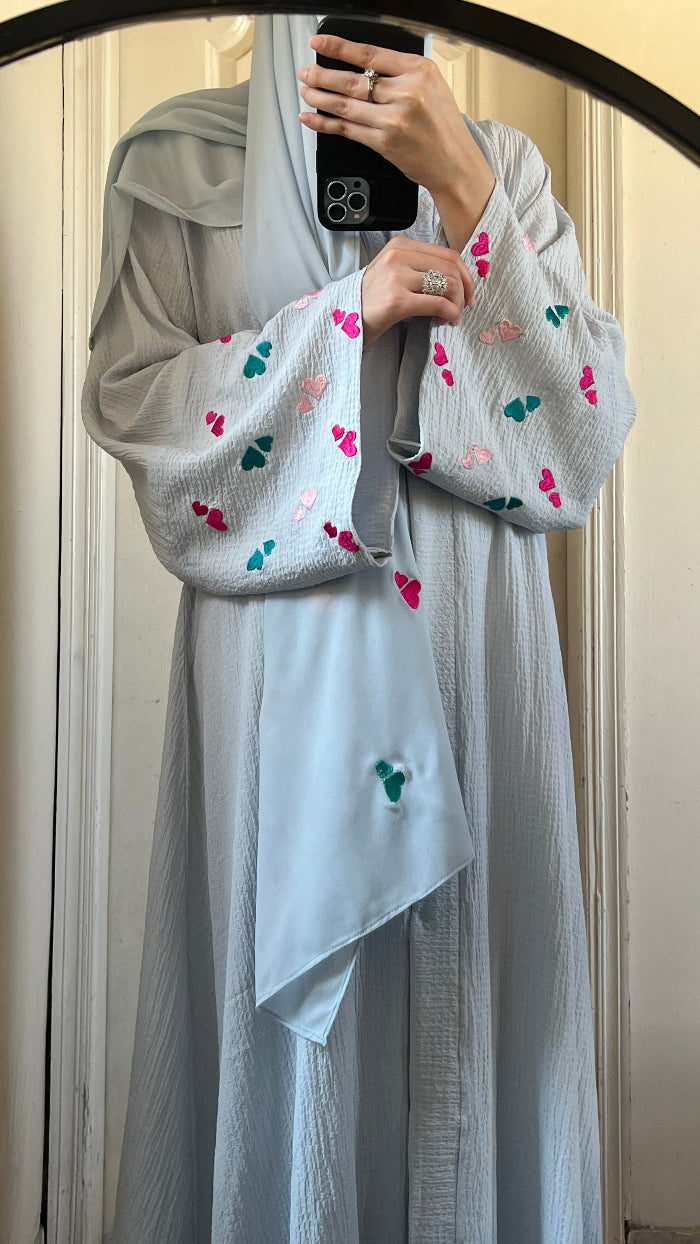 Powder Blue Heart Sleeves Embroidery