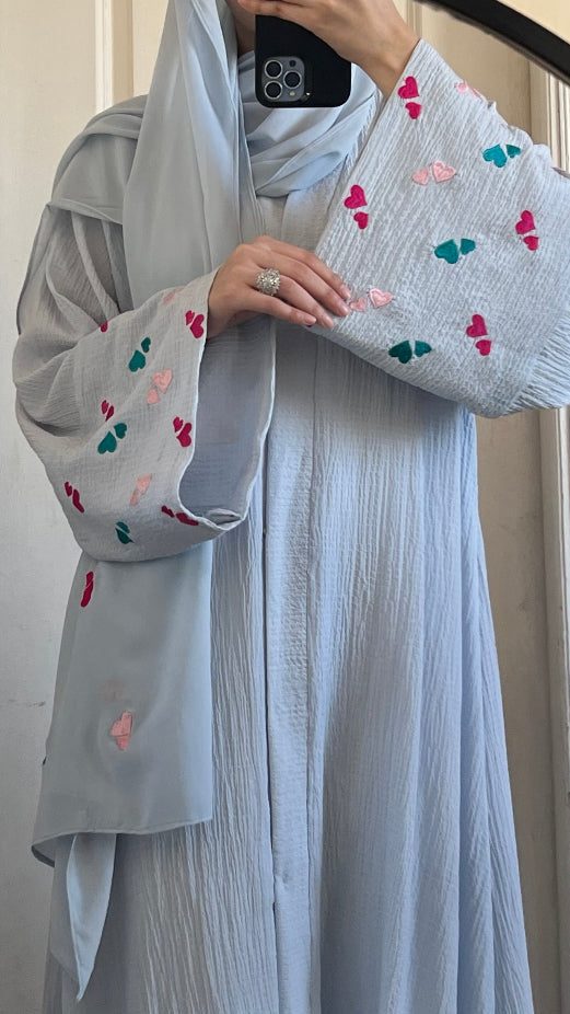 Powder Blue Heart Sleeves Embroidery