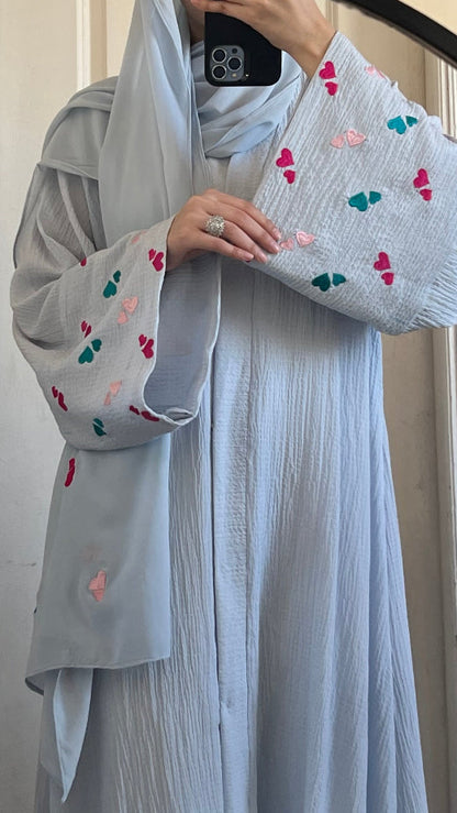 Powder Blue Heart Sleeves Embroidery