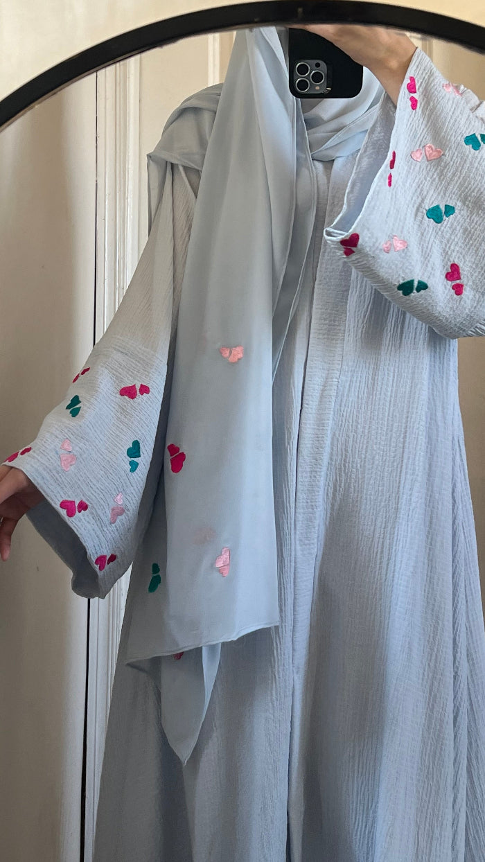 Powder Blue Heart Sleeves Embroidery