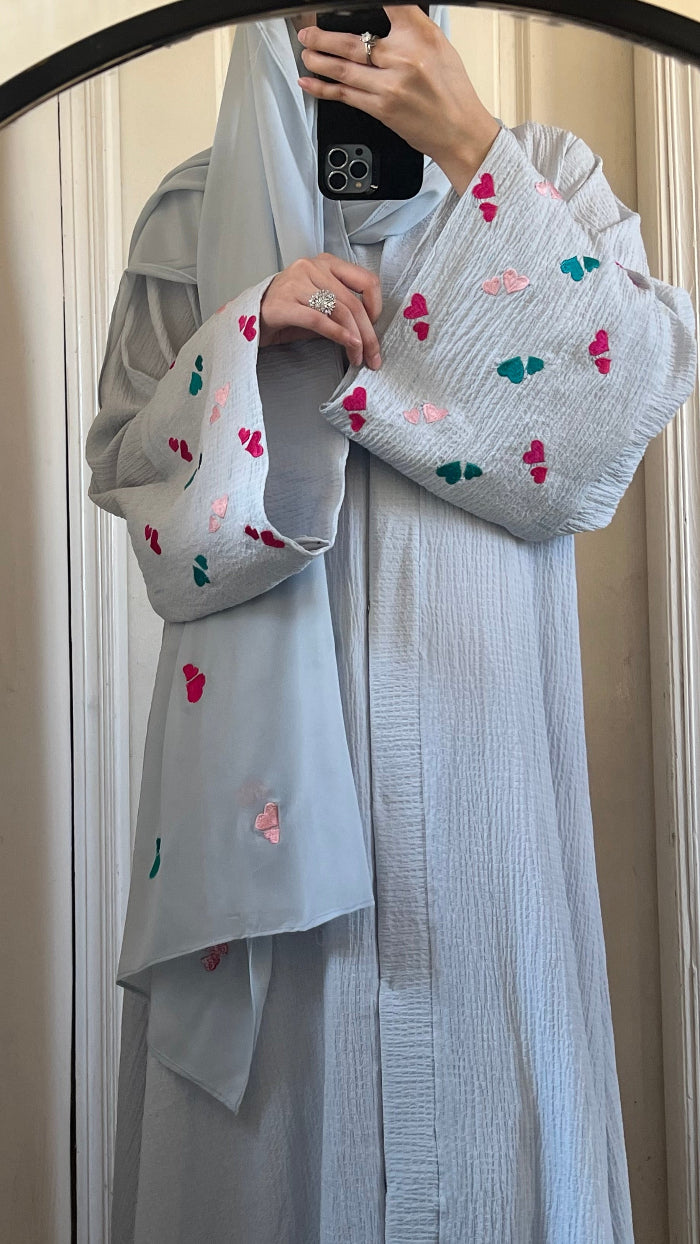 Powder Blue Heart Sleeves Embroidery
