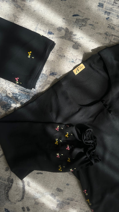 Black Floral Embroidery For Little One