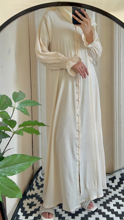 Cream Pearl Buttoned Abaya.