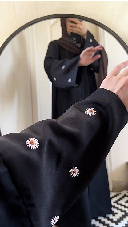 Black Daisy OR Tulip Floral Abaya