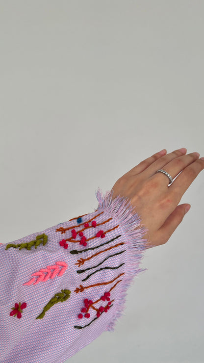 Lilac Autumn Flower Sleeves Abaya