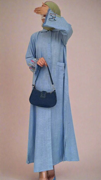 Jeans Autumn Flower Sleeves Abaya