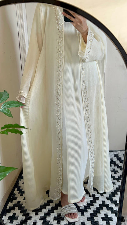 Cream Pearl work Abaya