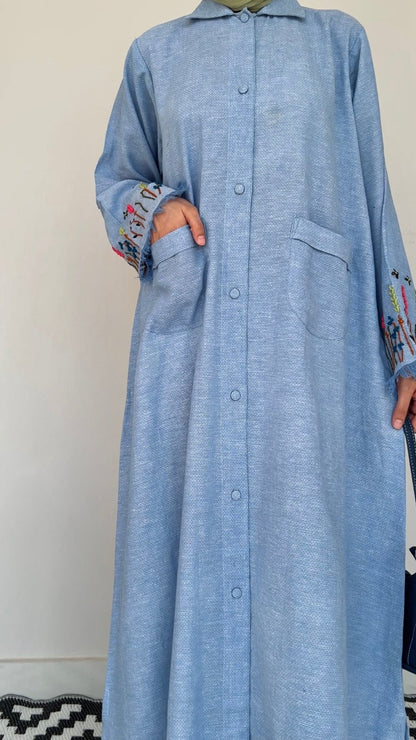 Jeans Autumn Flower Sleeves Abaya