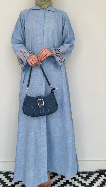 Jeans Autumn Flower Sleeves Abaya