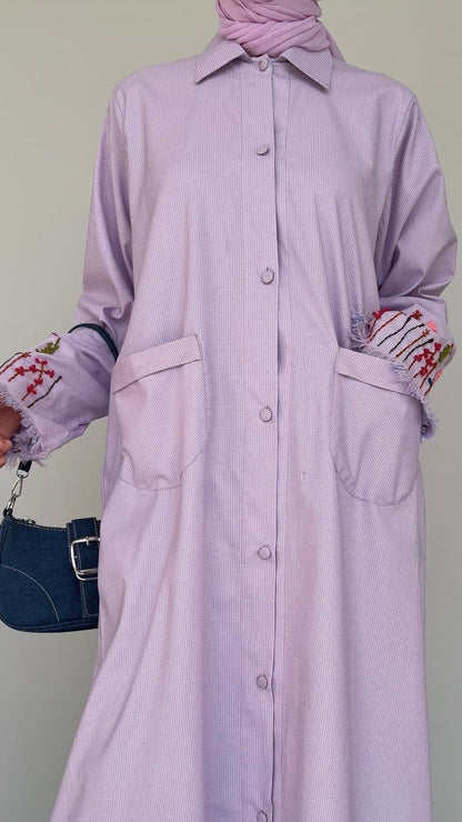 Lilac Autumn Flower Sleeves Abaya