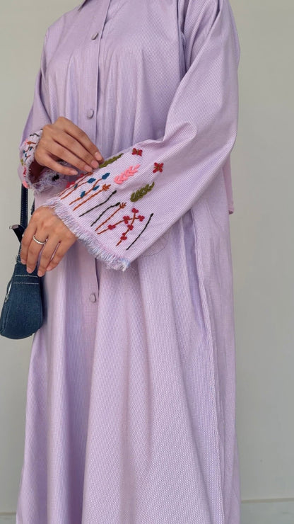 Lilac Autumn Flower Sleeves Abaya