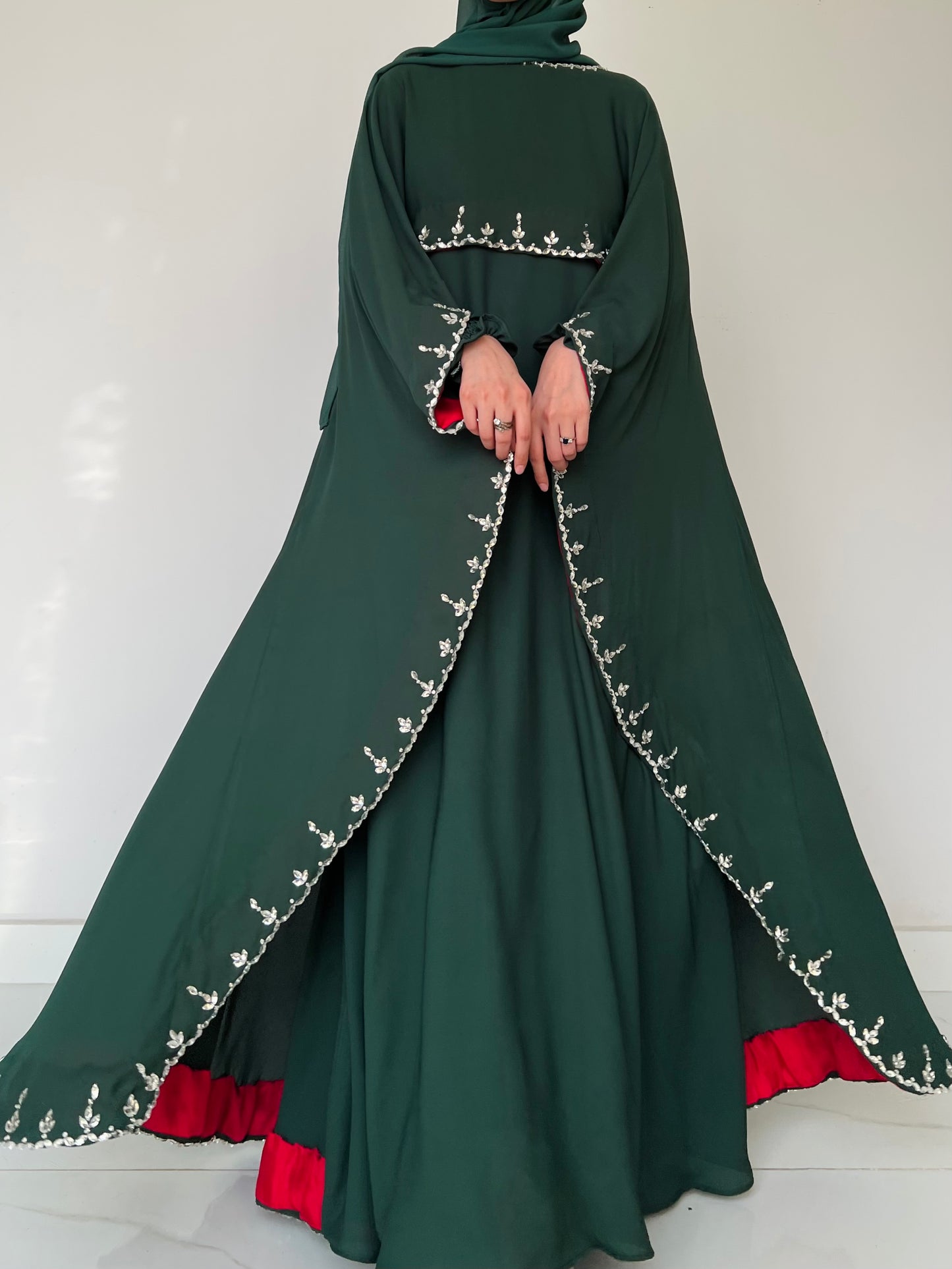 The Luxury forest green Cape Abaya