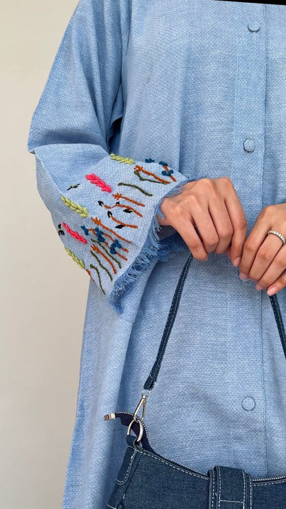 Jeans Autumn Flower Sleeves Abaya