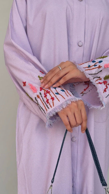 Lilac Autumn Flower Sleeves Abaya