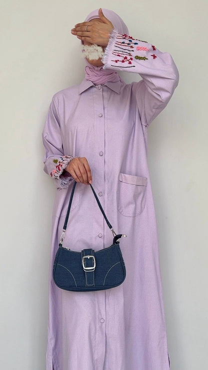 Lilac Autumn Flower Sleeves Abaya
