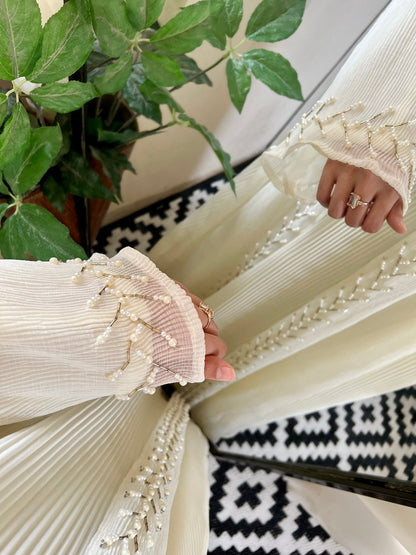 Cream Pearl work Abaya