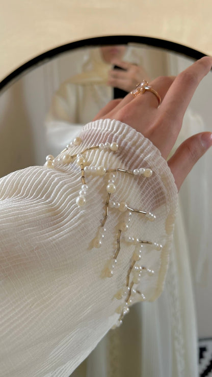Cream Pearl work Abaya