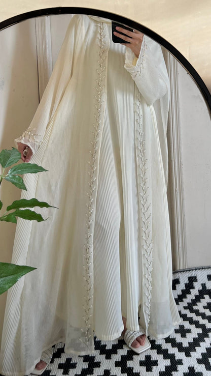 Cream Pearl work Abaya