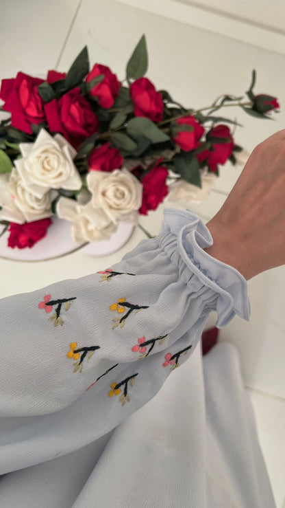 Floral Embroidery on SkyBlue