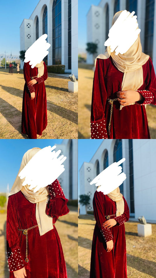 Velvet Cuff Work Abaya